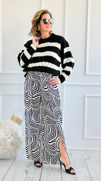 Chic Striped Knit Sweater-140 Sweaters-Rousseau-Coastal Bloom Boutique, find the trendiest versions of the popular styles and looks Located in Indialantic, FL