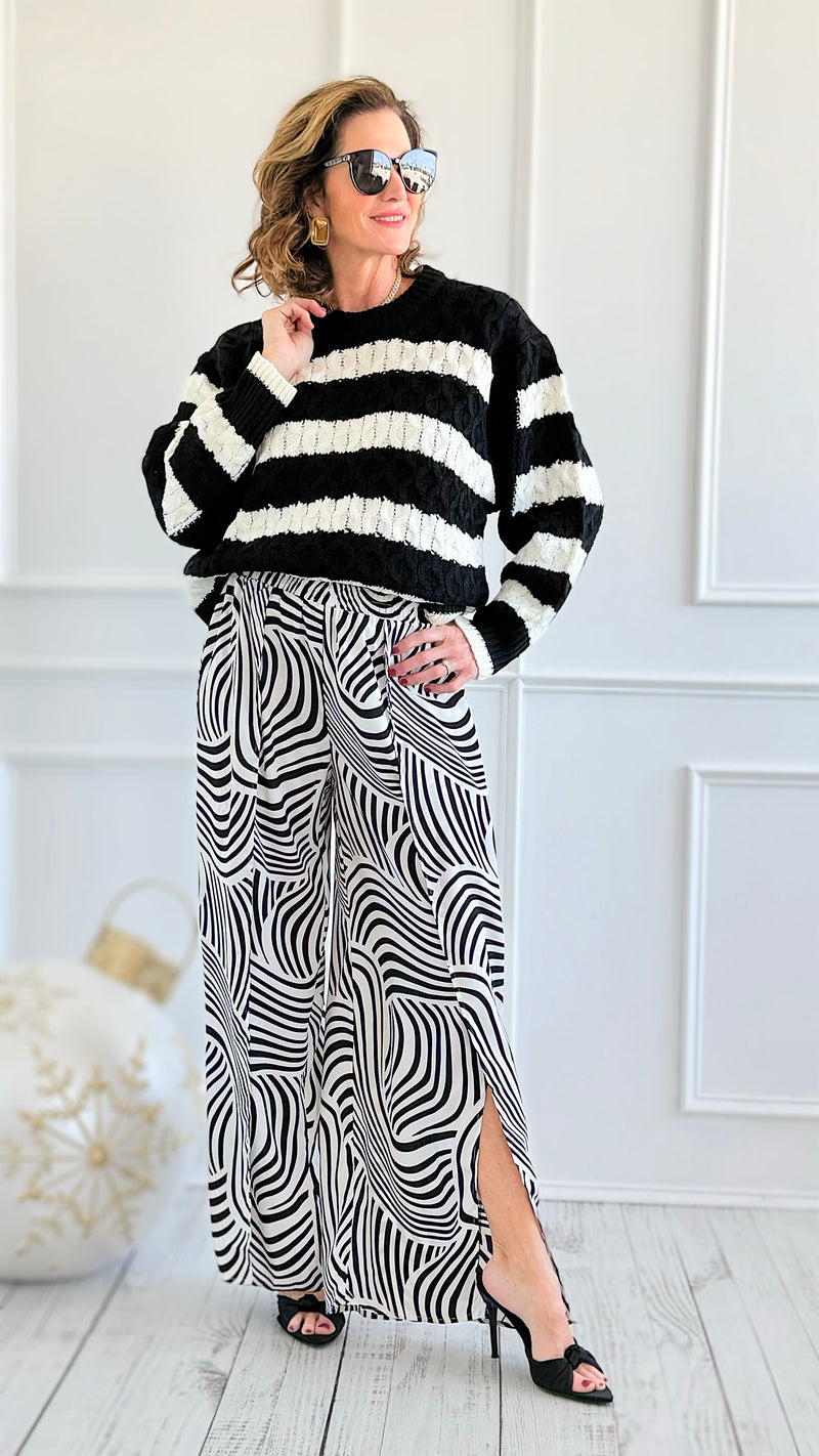 Chic Striped Knit Sweater-140 Sweaters-Rousseau-Coastal Bloom Boutique, find the trendiest versions of the popular styles and looks Located in Indialantic, FL