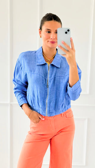Easy Does It Italian Zip-Up Linen Jacket