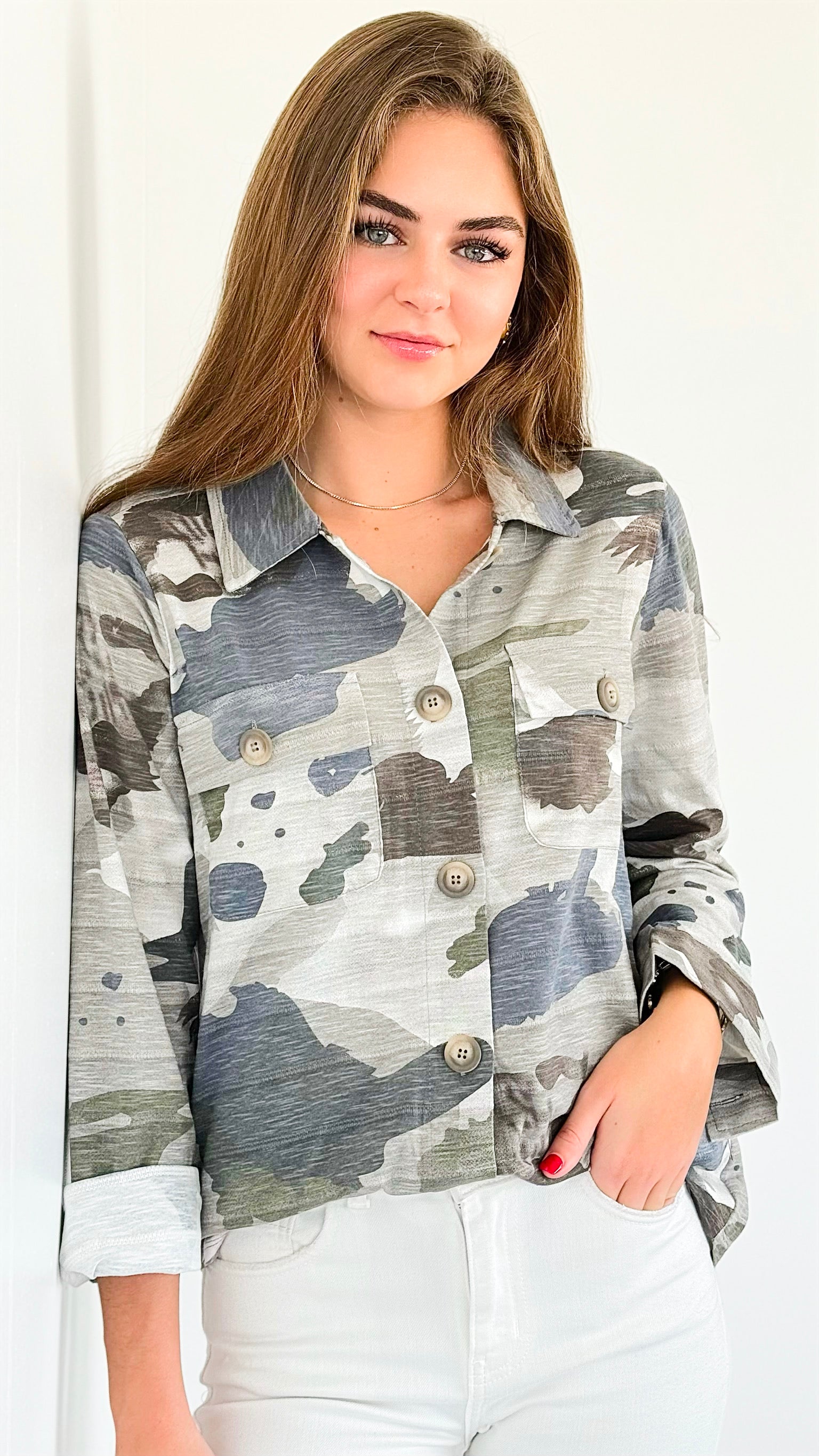 Hidden Oasis Button-Up Top-130 Long Sleeve Tops-mystree-Coastal Bloom Boutique, find the trendiest versions of the popular styles and looks Located in Indialantic, FL