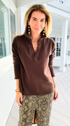Eileen Cozy Lounge Collar Pullover Top - Espresso-110 Long Sleeve Tops-Mono B-Coastal Bloom Boutique, find the trendiest versions of the popular styles and looks Located in Indialantic, FL