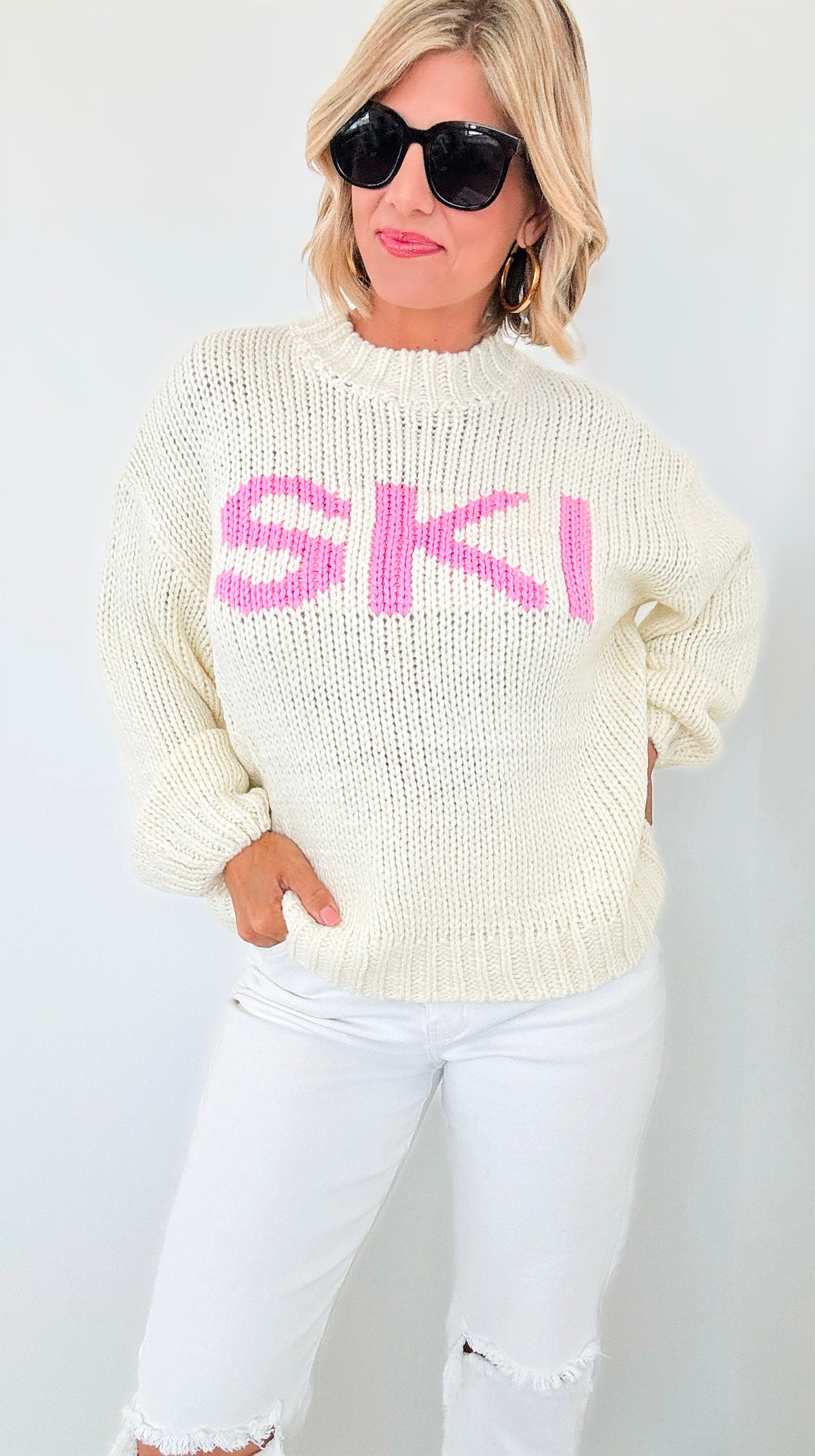 'Ski' Knit Sweater-Ivory-140 Sweaters-Dreamers-Coastal Bloom Boutique, find the trendiest versions of the popular styles and looks Located in Indialantic, FL