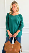Break Free Round - Neck 3/4 Sleeve Italian Sweater Top - Evergreen-140 Sweaters-J.D. PRONTO MODA-Coastal Bloom Boutique, find the trendiest versions of the popular styles and looks Located in Indialantic, FL