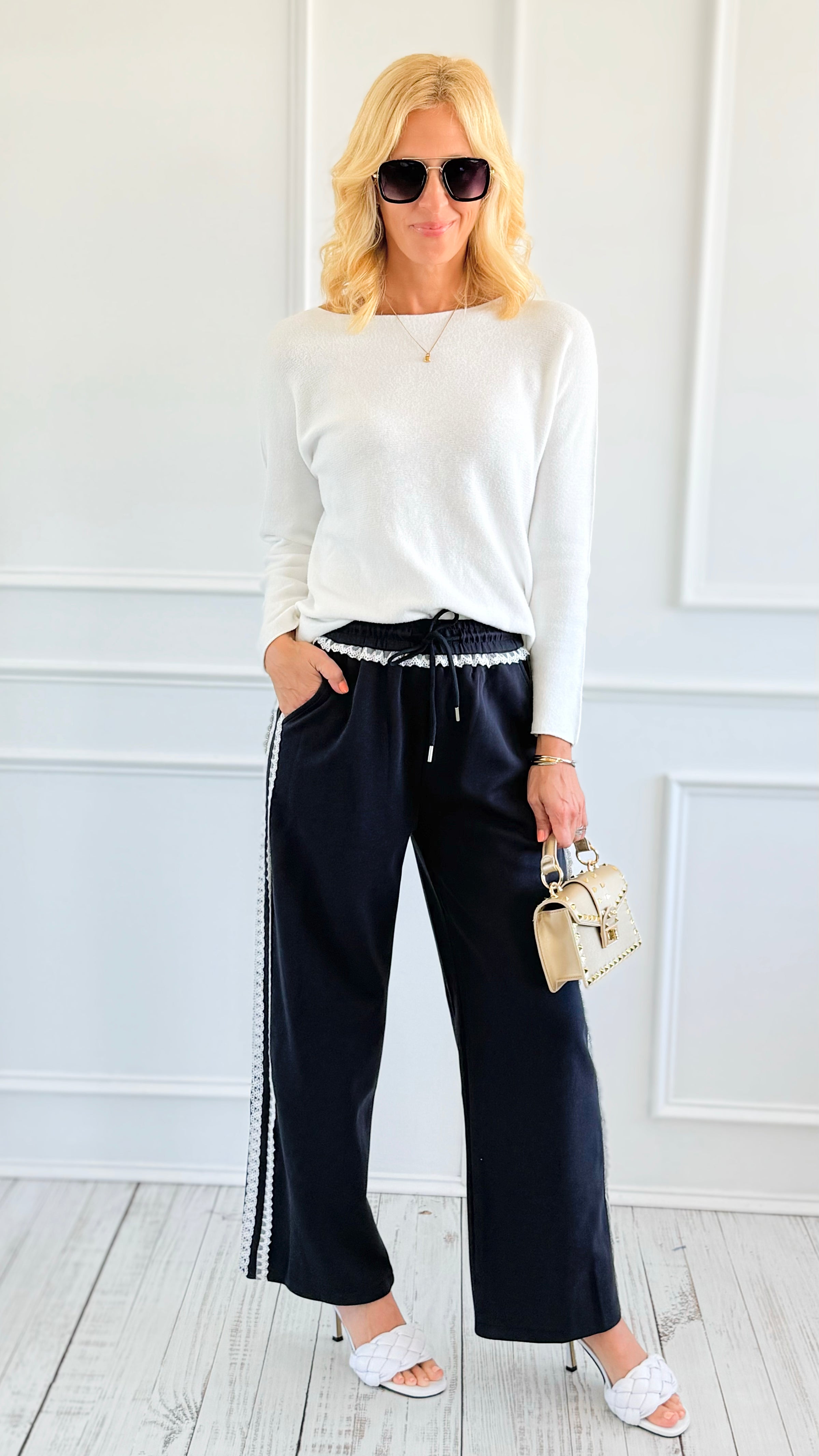 Track Luxe Drawstring Pants - Navy-170 Bottoms-7Mango7-Coastal Bloom Boutique, find the trendiest versions of the popular styles and looks Located in Indialantic, FL
