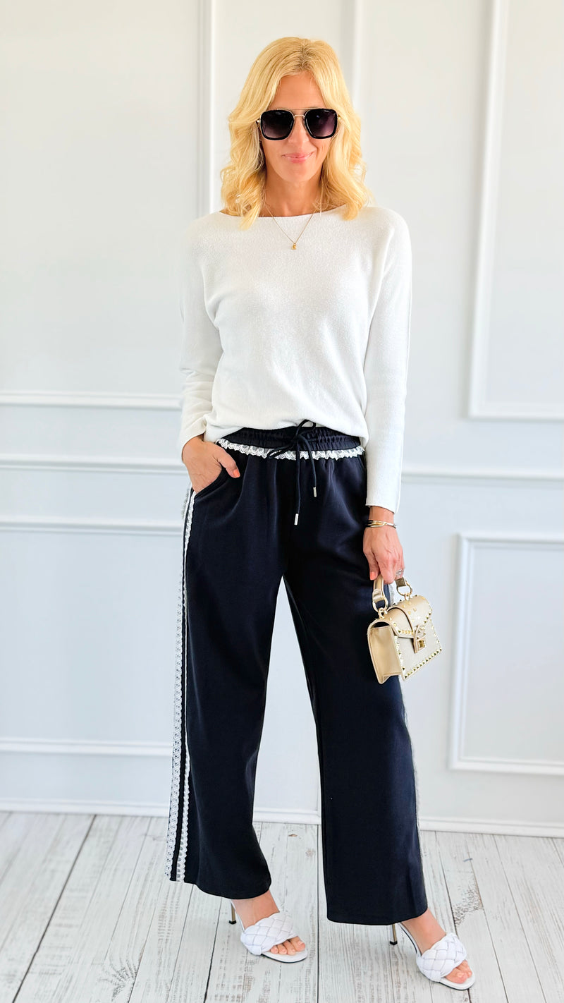 Track Luxe Drawstring Pants - Navy-170 Bottoms-7Mango7-Coastal Bloom Boutique, find the trendiest versions of the popular styles and looks Located in Indialantic, FL