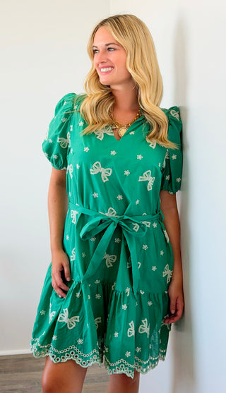 Ribbon Embroidered Mini Dress