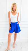 Refined Lines Pleated Shorts - Cobalt-170 Bottoms-HYFVE-Coastal Bloom Boutique, find the trendiest versions of the popular styles and looks Located in Indialantic, FL