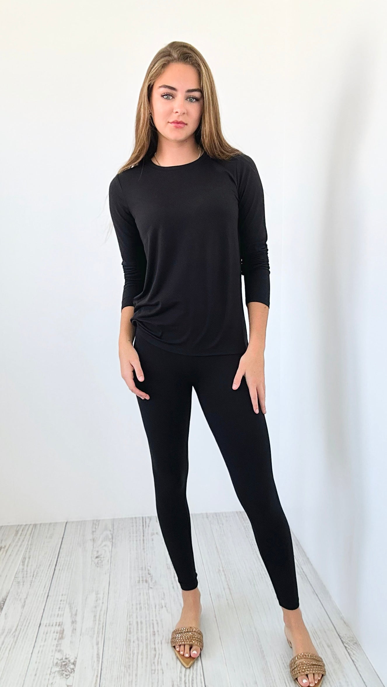 Soft Round Neck Top & Leggings Lounge Set - Black-210 Loungewear/Sets-Zenana-Coastal Bloom Boutique, find the trendiest versions of the popular styles and looks Located in Indialantic, FL