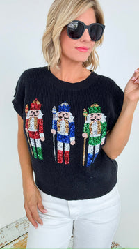 Nutcracker Parade Sweater Vest - Black-140 Sweaters-Peach Love California-Coastal Bloom Boutique, find the trendiest versions of the popular styles and looks Located in Indialantic, FL