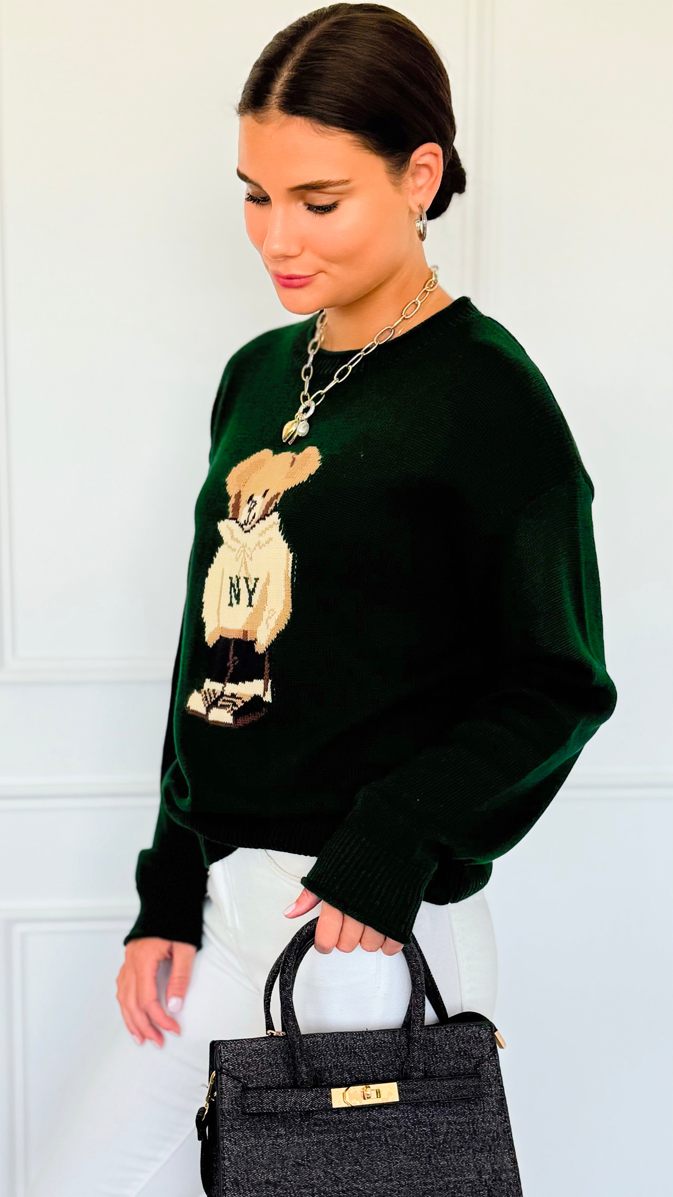 City Explorer Bear Sweater - Green-140 Sweaters-Gilli-Coastal Bloom Boutique, find the trendiest versions of the popular styles and looks Located in Indialantic, FL