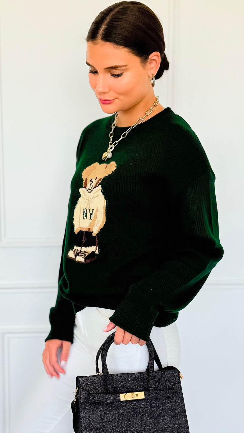City Explorer Bear Sweater - Green-140 Sweaters-Gilli-Coastal Bloom Boutique, find the trendiest versions of the popular styles and looks Located in Indialantic, FL