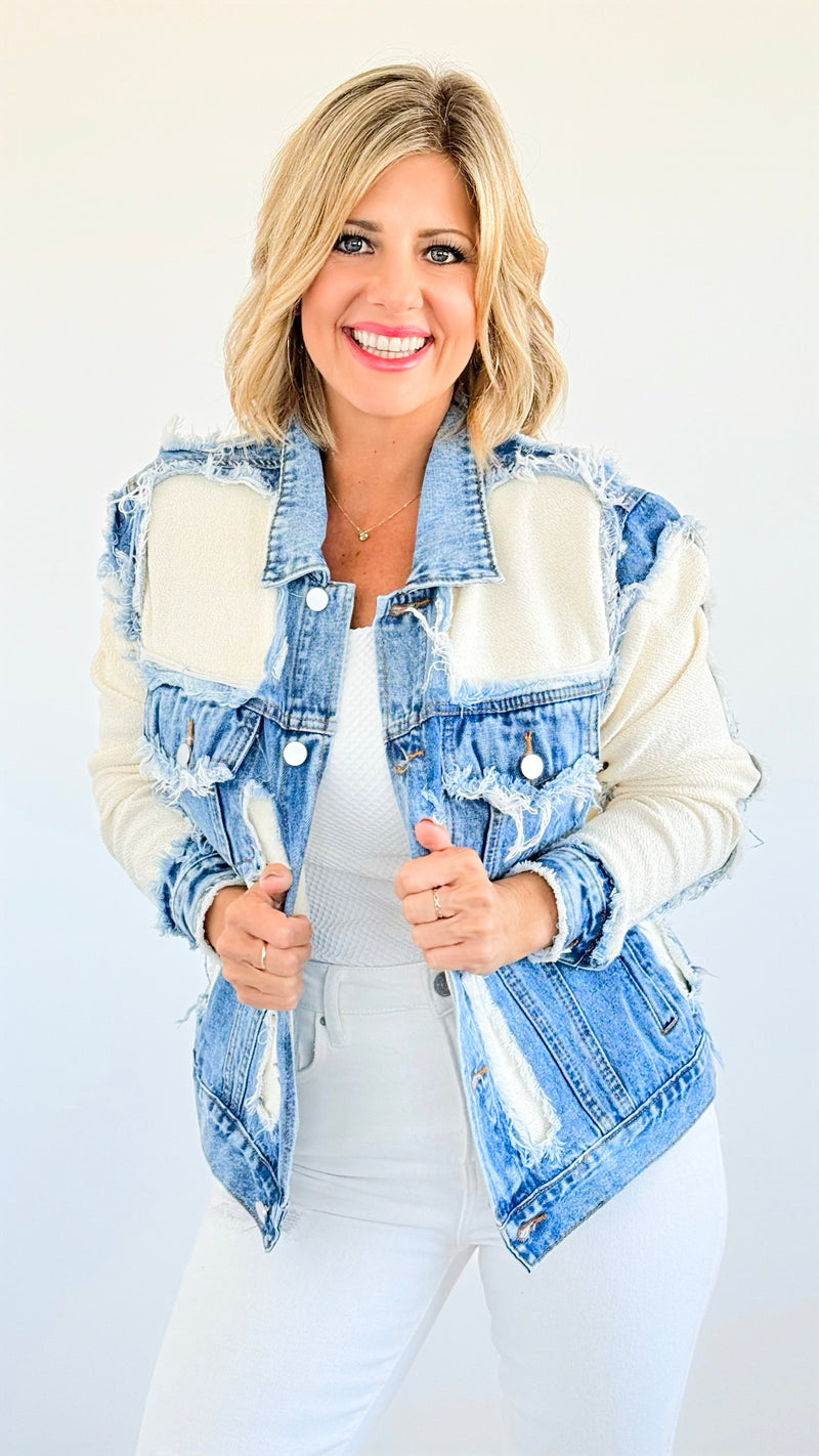 Vintage Frayed Denim Jacket-160 Jackets-litaga-Coastal Bloom Boutique, find the trendiest versions of the popular styles and looks Located in Indialantic, FL