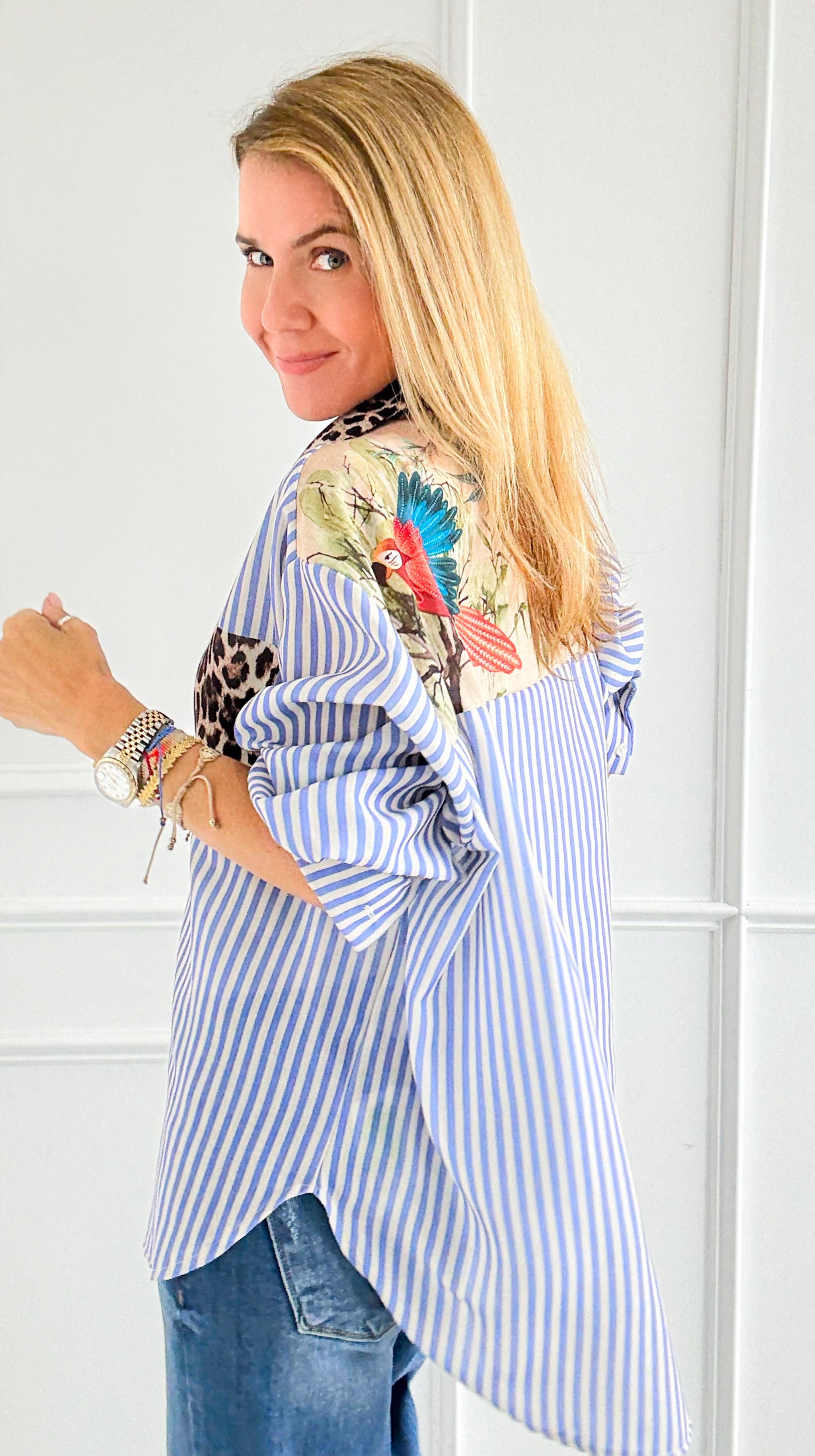 Pre Auth - L'uccello Italian Blouse-110 Long Sleeve Tops-Italianissimo-Coastal Bloom Boutique, find the trendiest versions of the popular styles and looks Located in Indialantic, FL