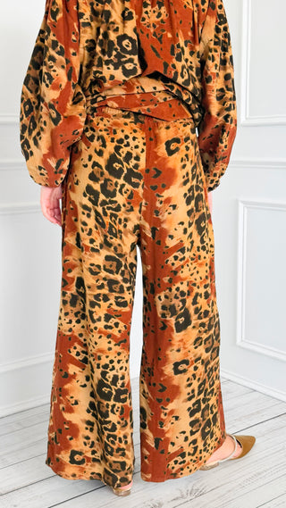 Spiced Leopard Wide Leg Italian Pant- Rust
