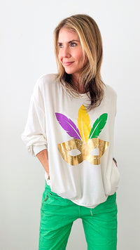 Mardi Gras Masquerade Long Sleeve Top-130 Long Sleeve Tops-BIBI-Coastal Bloom Boutique, find the trendiest versions of the popular styles and looks Located in Indialantic, FL