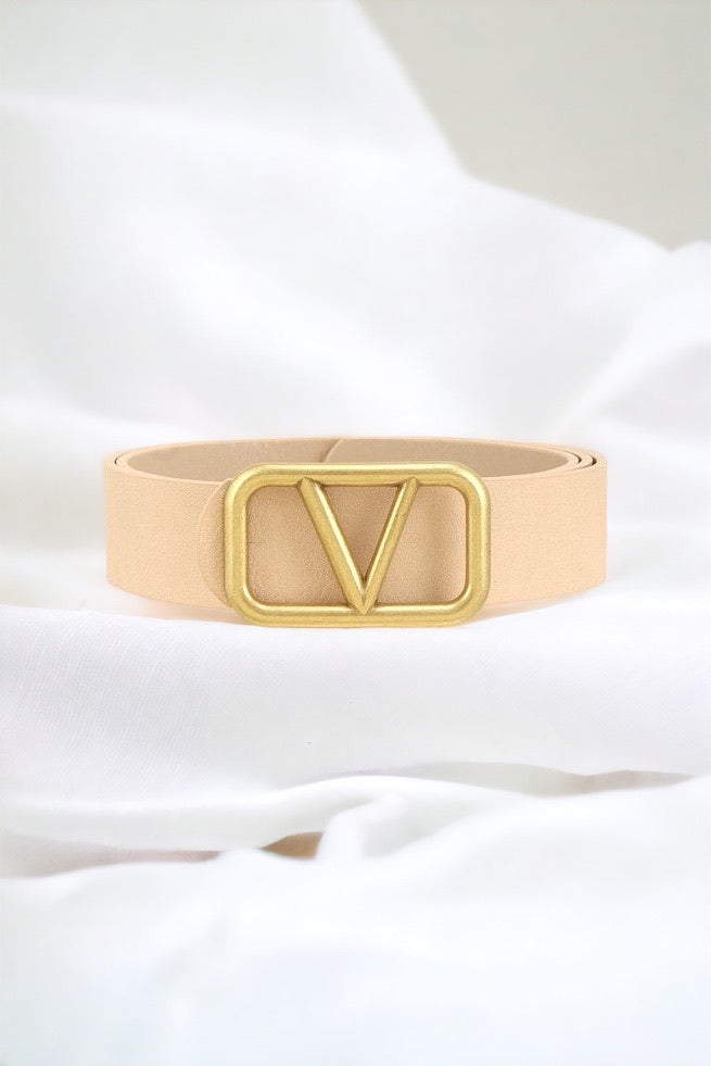 Boite V Buckle Belt - Light Beige-260 Other Accessories-ICCO ACCESSORIES-Coastal Bloom Boutique, find the trendiest versions of the popular styles and looks Located in Indialantic, FL