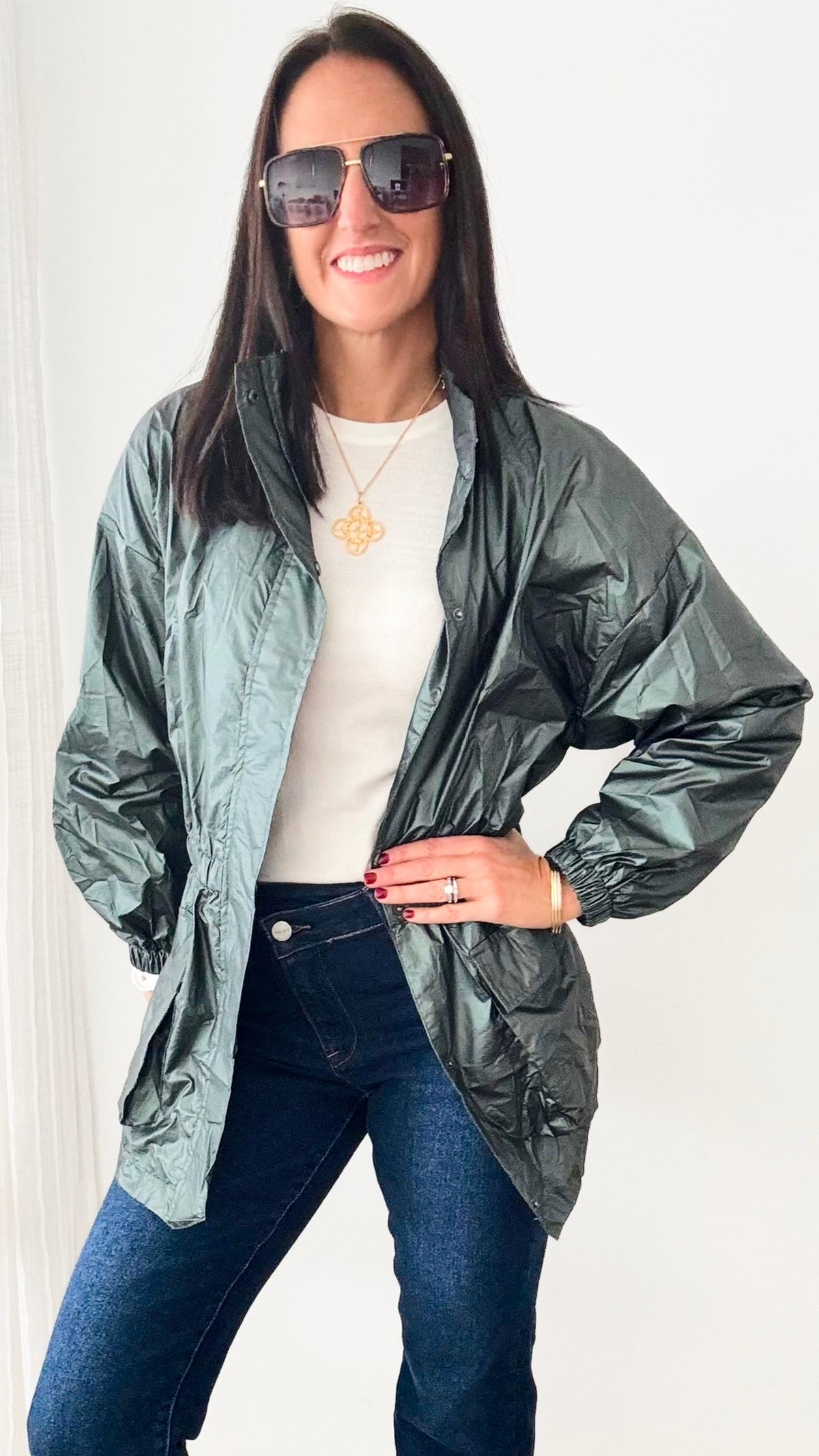 Metallic Lightweight Jacket-160 Jackets-GIGIO-Coastal Bloom Boutique, find the trendiest versions of the popular styles and looks Located in Indialantic, FL