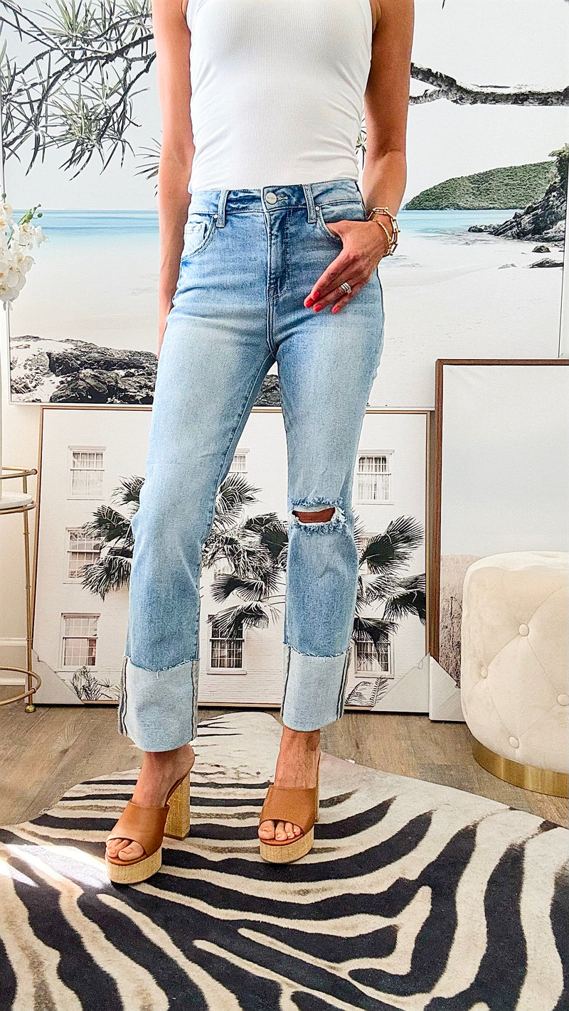 High Rise Wide Cuffed Straight Jean-190 Denim-RISEN JEANS-Coastal Bloom Boutique, find the trendiest versions of the popular styles and looks Located in Indialantic, FL