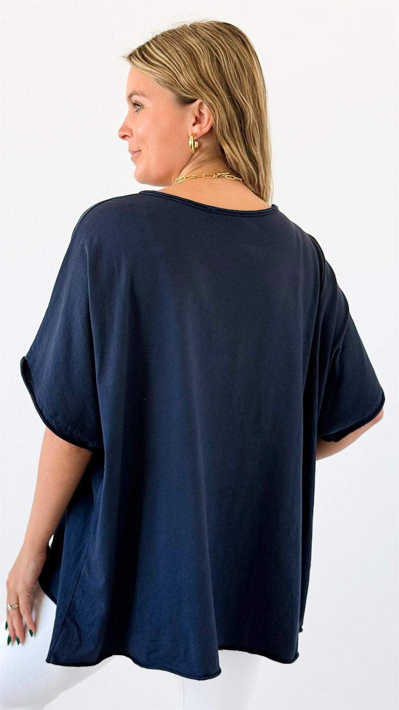 Everyday Italian Relaxed Top-Navy-110 short Sleeve Top-Italianissimo-Coastal Bloom Boutique, find the trendiest versions of the popular styles and looks Located in Indialantic, FL