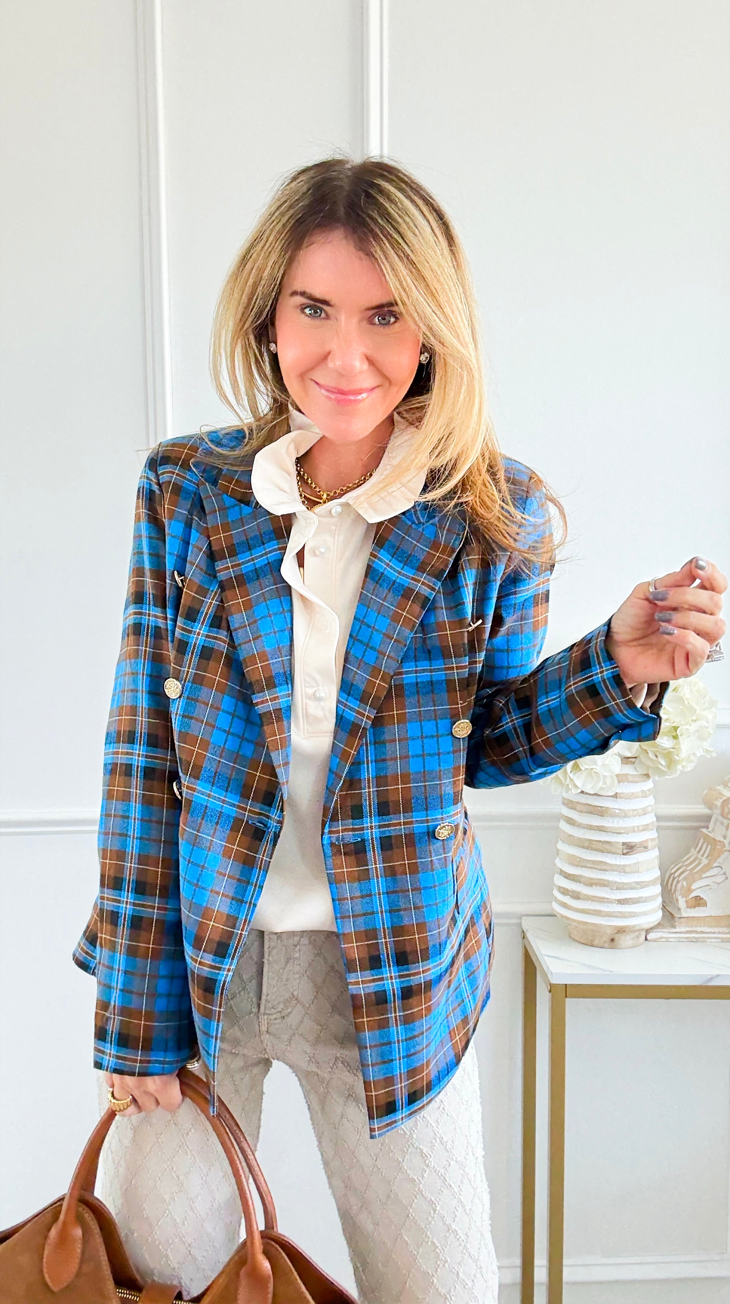 Plaid Power Blazer-160 Jackets-Rousseau-Coastal Bloom Boutique, find the trendiest versions of the popular styles and looks Located in Indialantic, FL