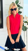 Ruffled Placket Sleeveless Top - Red-100 Sleeveless Tops-ARYEH-Coastal Bloom Boutique, find the trendiest versions of the popular styles and looks Located in Indialantic, FL