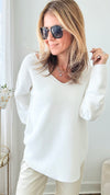 Soho Italian V-Neck Pullover - Off White-140 Sweaters-Italianissimo/ Max & D-Coastal Bloom Boutique, find the trendiest versions of the popular styles and looks Located in Indialantic, FL