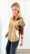 Gold Shine V-Neck Italian Pullover- Camel-140 Sweaters-Italianissimo-Coastal Bloom Boutique, find the trendiest versions of the popular styles and looks Located in Indialantic, FL