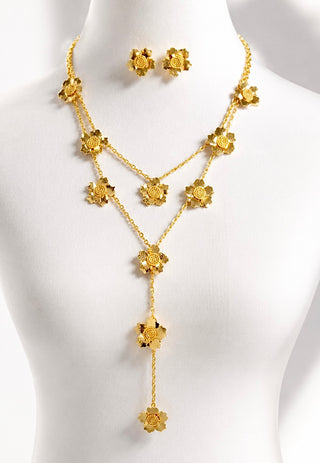 Flowers Cascade Layered Necklace Set
