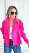 London Girl Cropped Trench Jacket - Fuchsia-160 Jackets-LOVE TREE-Coastal Bloom Boutique, find the trendiest versions of the popular styles and looks Located in Indialantic, FL