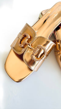 D-Ring Buckle Metallic Sandals-250 Shoes-victoria Fashion-Coastal Bloom Boutique, find the trendiest versions of the popular styles and looks Located in Indialantic, FL
