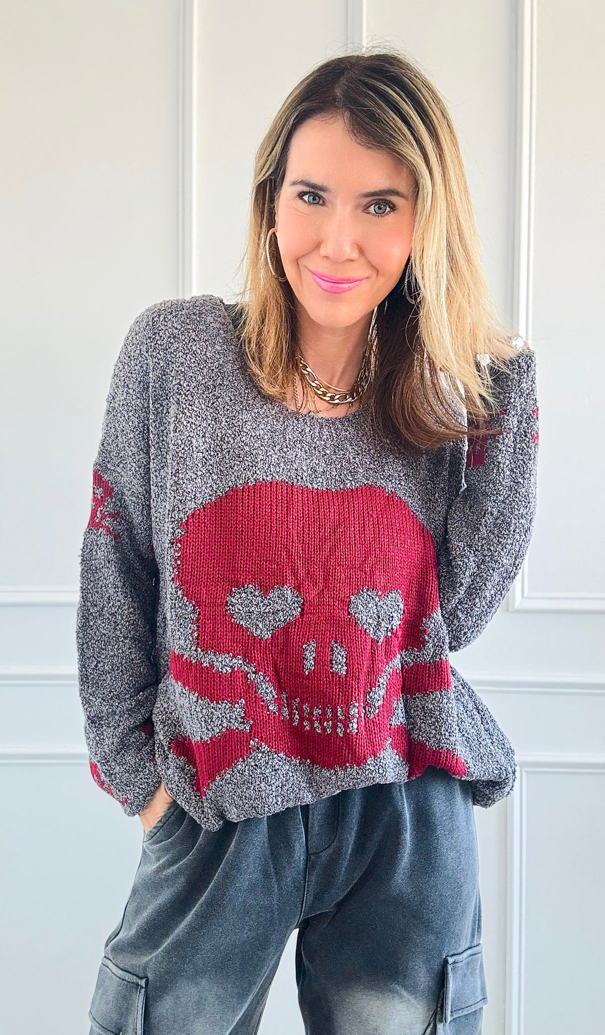 Death Becomes Her Knit Sweater-Dark Grey-140 Sweaters-Miracle-Coastal Bloom Boutique, find the trendiest versions of the popular styles and looks Located in Indialantic, FL