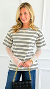Stripe Contrast Lace Sleeve Italian Top-110 Long Sleeve Tops-Mitica & Co-Coastal Bloom Boutique, find the trendiest versions of the popular styles and looks Located in Indialantic, FL