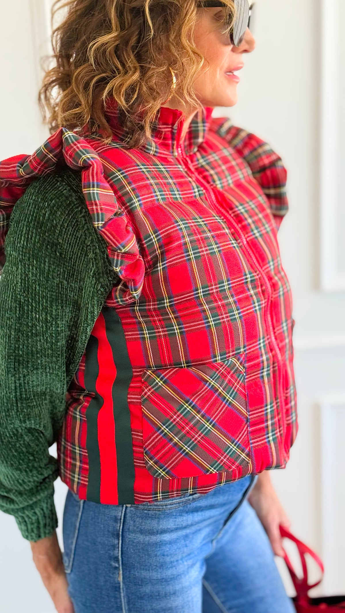 Chic Ruffled Plaid Vest-160 Jackets-JODIFL-Coastal Bloom Boutique, find the trendiest versions of the popular styles and looks Located in Indialantic, FL
