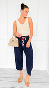 Wrapped Intention Belted Italian Pants- Navy-100 Pants-Italianissimo-Coastal Bloom Boutique, find the trendiest versions of the popular styles and looks Located in Indialantic, FL