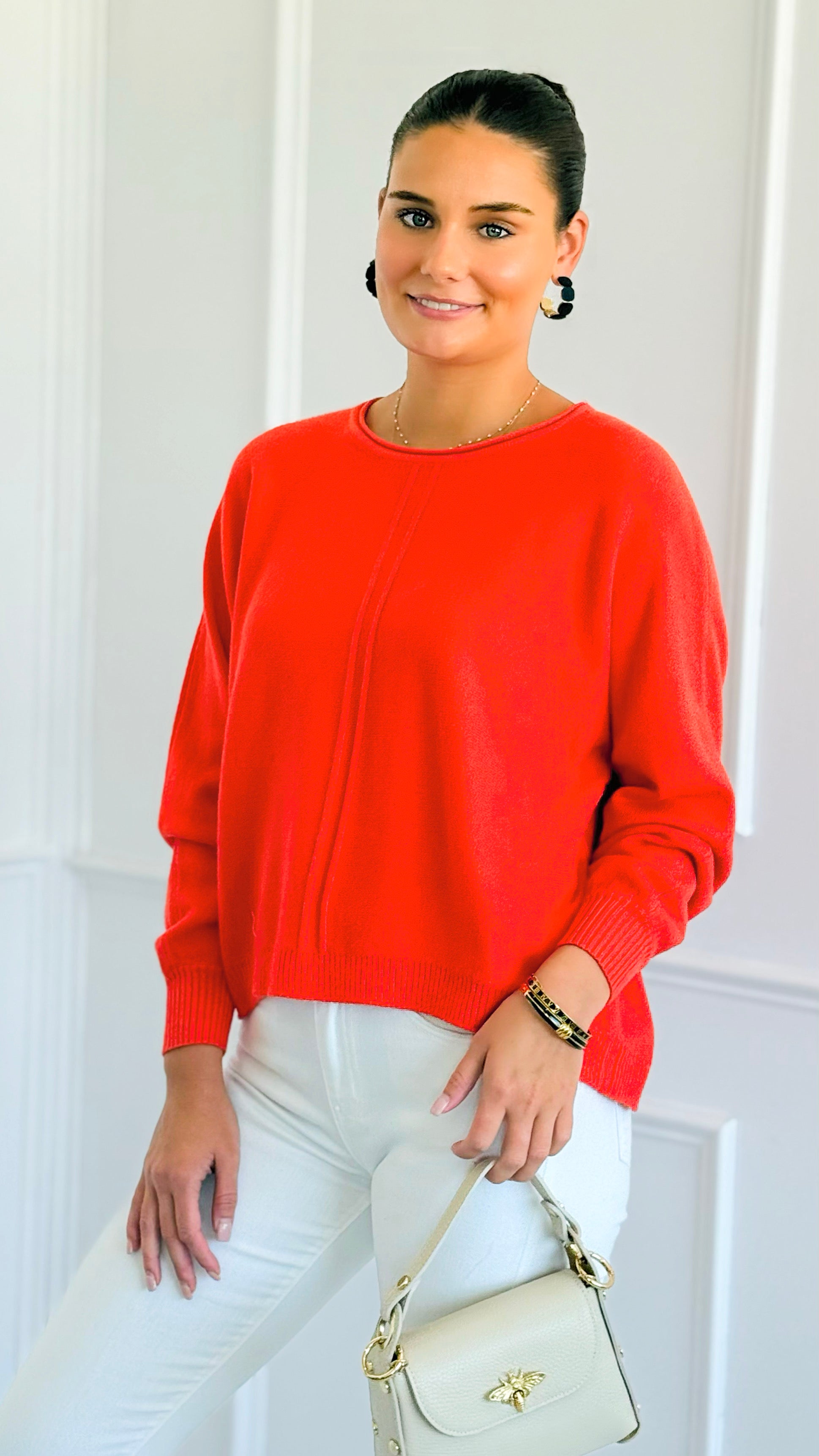 Spice Route Seam Detail Sweater - Burnt Orange-140 Sweaters-Zenana-Coastal Bloom Boutique, find the trendiest versions of the popular styles and looks Located in Indialantic, FL