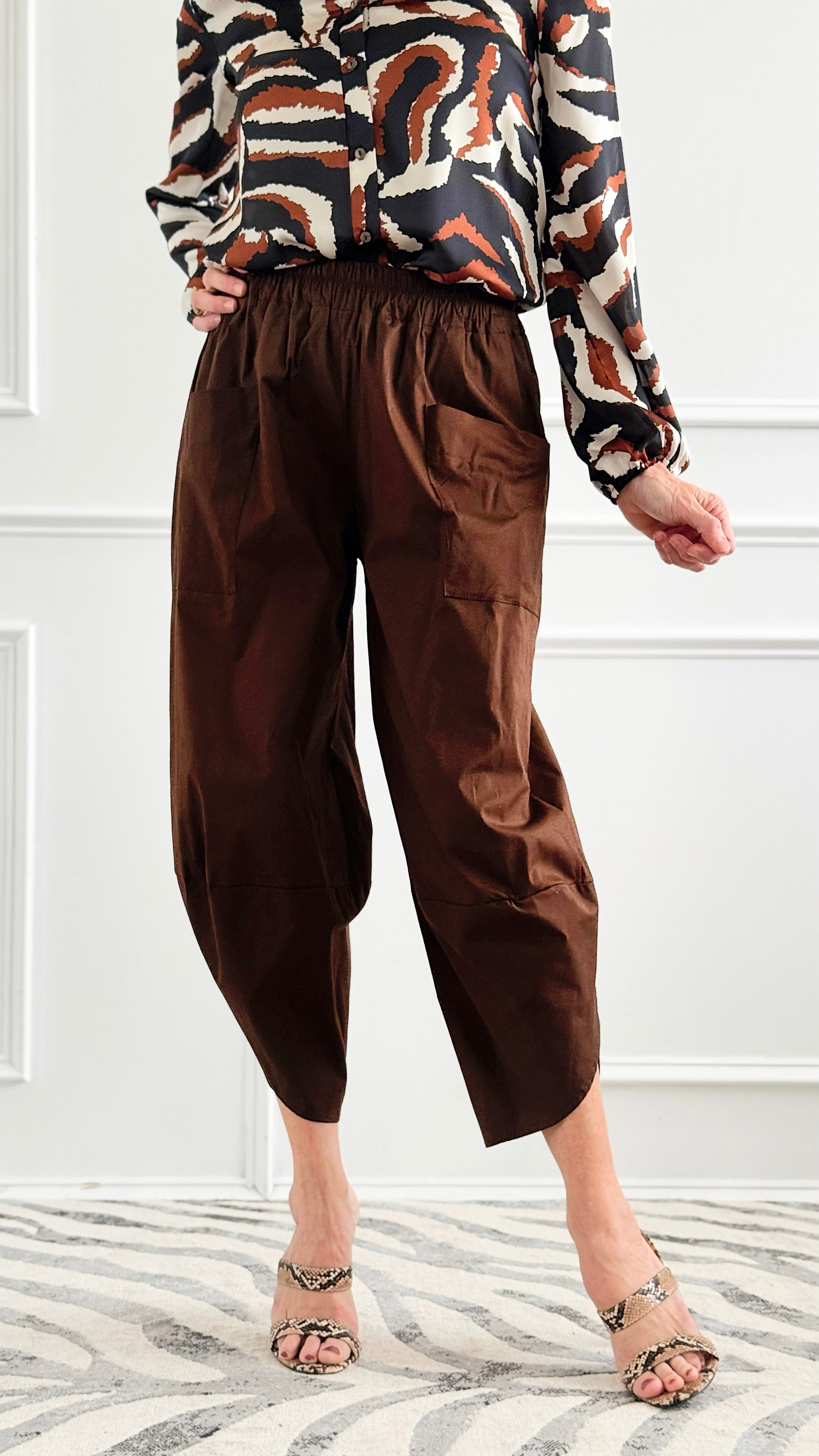 Relax & Go Italian Barrel Pant- Brown-100 Pants-VANESSA-Coastal Bloom Boutique, find the trendiest versions of the popular styles and looks Located in Indialantic, FL