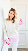 Cable Knit Sweater-140 Sweaters-Fate By LFD-Coastal Bloom Boutique, find the trendiest versions of the popular styles and looks Located in Indialantic, FL