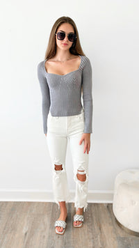 Metallic Rib Fitted Corset Top-130 Long Sleeve Tops-MISS LOVE-Coastal Bloom Boutique, find the trendiest versions of the popular styles and looks Located in Indialantic, FL