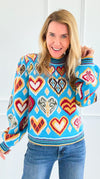 Kaleidohearts Puff Sleeve Sweater-140 Sweaters-&MERCI-Coastal Bloom Boutique, find the trendiest versions of the popular styles and looks Located in Indialantic, FL