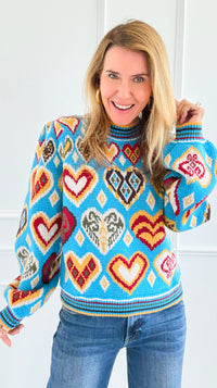 Kaleidohearts Puff Sleeve Sweater-140 Sweaters-&MERCI-Coastal Bloom Boutique, find the trendiest versions of the popular styles and looks Located in Indialantic, FL