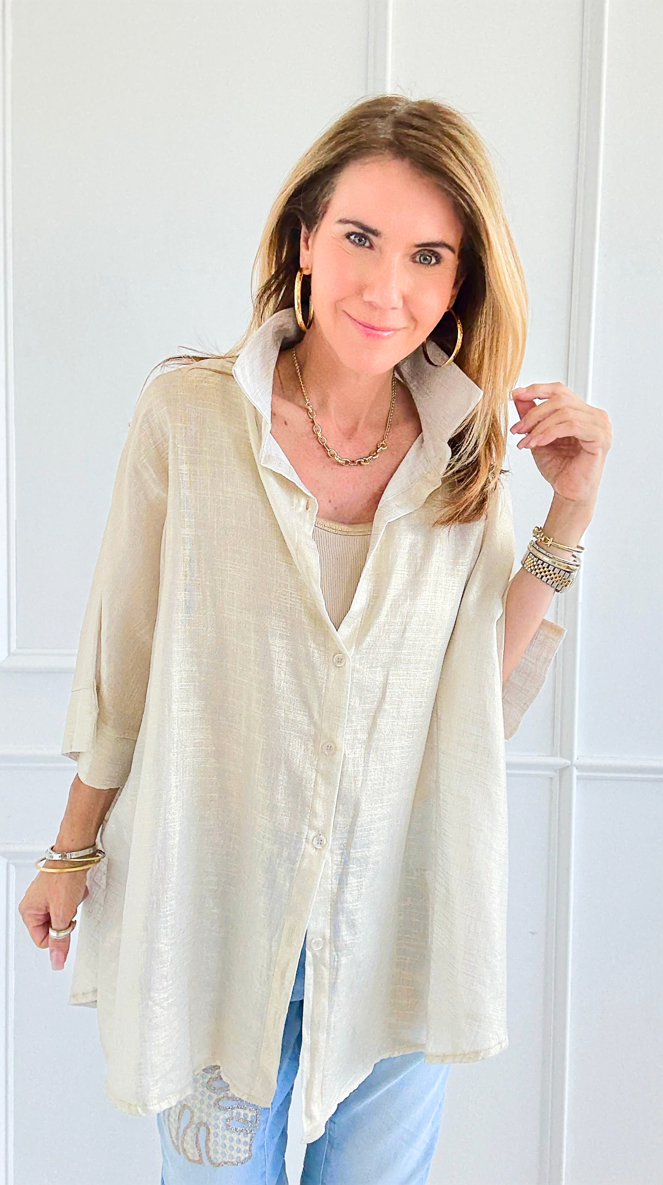 Glow Drift Italian Button Top-170 Bottoms-SEÑORITA C-Coastal Bloom Boutique, find the trendiest versions of the popular styles and looks Located in Indialantic, FL