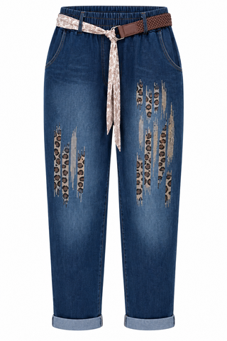 Wild Rhinestone Belted Italian Denim Jogger