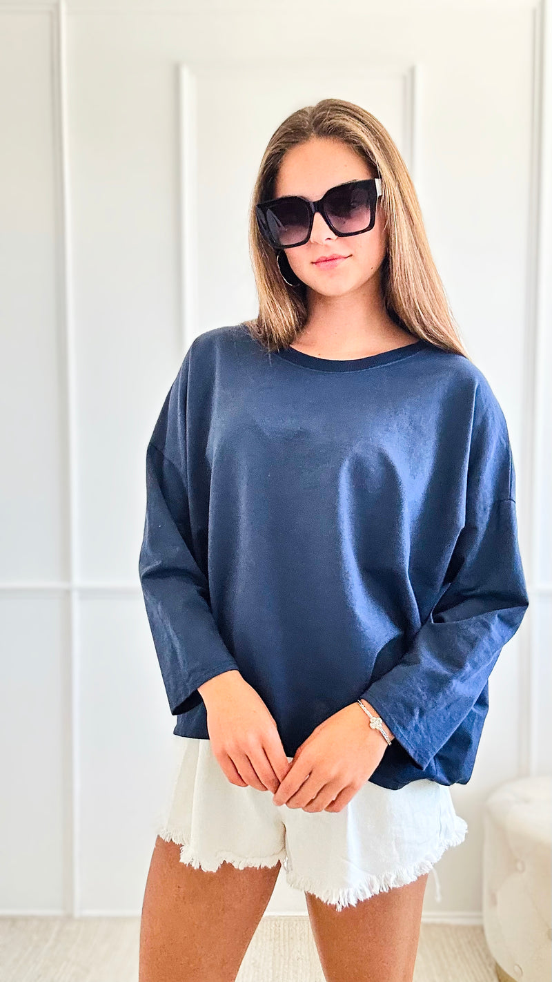 Upscale Comfort Italian Pullover - Navy-140 Sweaters-Italianissimo-Coastal Bloom Boutique, find the trendiest versions of the popular styles and looks Located in Indialantic, FL