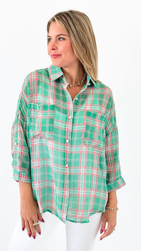 Meadow Breeze Plaid Shirt - Green-130 Long sleeve top-PASTEL DESIGN-Coastal Bloom Boutique, find the trendiest versions of the popular styles and looks Located in Indialantic, FL