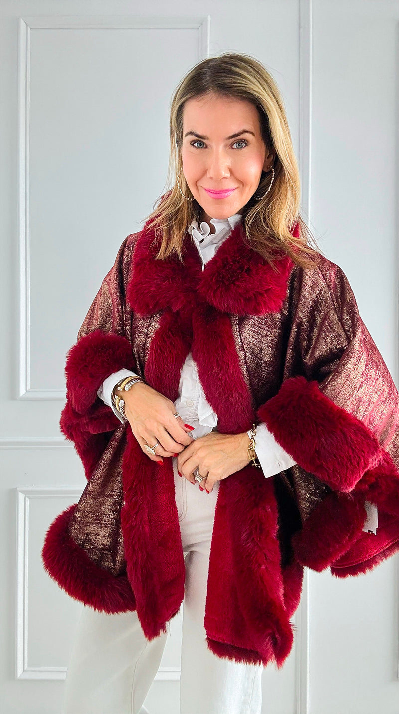 Golden Hour Glam Cape - Burgundy-160 Jackets-Original USA-Coastal Bloom Boutique, find the trendiest versions of the popular styles and looks Located in Indialantic, FL