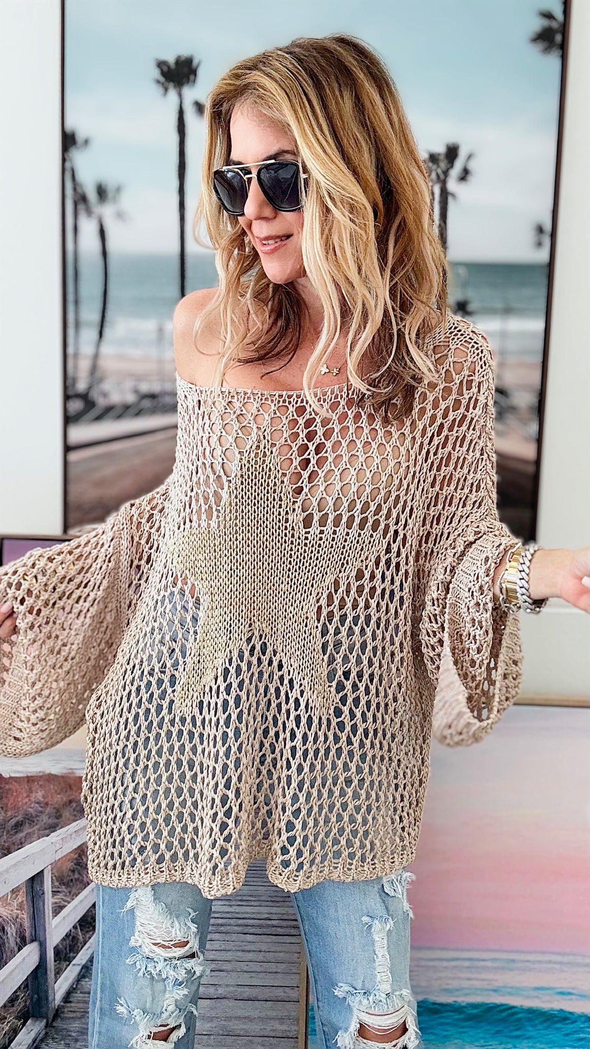 Shining Star Italian Chain Sweater - Taupe /Gold-140 Sweaters-Italianissimo-Coastal Bloom Boutique, find the trendiest versions of the popular styles and looks Located in Indialantic, FL