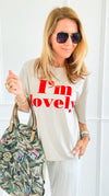 I'm Lovely Italian tee- Beige-110 short Sleeve Top-V SKY-Coastal Bloom Boutique, find the trendiest versions of the popular styles and looks Located in Indialantic, FL