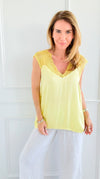 Lace Satin Sleeveless Italian Top- Yellow-100 Sleeveless Tops-Italianissimo-Coastal Bloom Boutique, find the trendiest versions of the popular styles and looks Located in Indialantic, FL