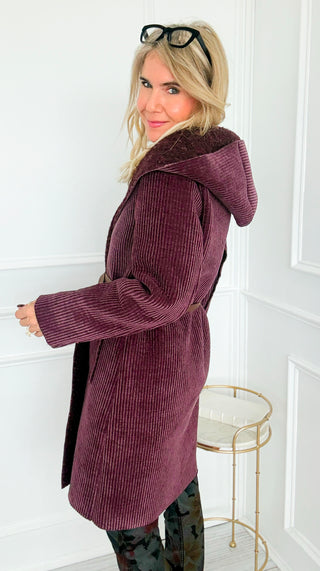 Luxe Hooded Corduroy Italian Coat