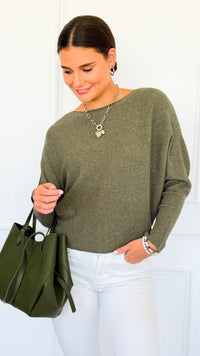 Ribbed Italian Pullover- Olive-140 Sweaters-Italianissimo-Coastal Bloom Boutique, find the trendiest versions of the popular styles and looks Located in Indialantic, FL